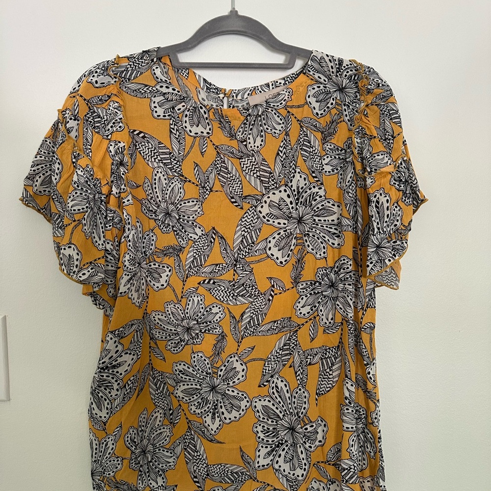 LOFT Floral Print Yellow Women's Top